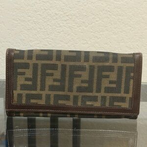 FENDI Zucca Canvas Leather Long Bifold Wallet